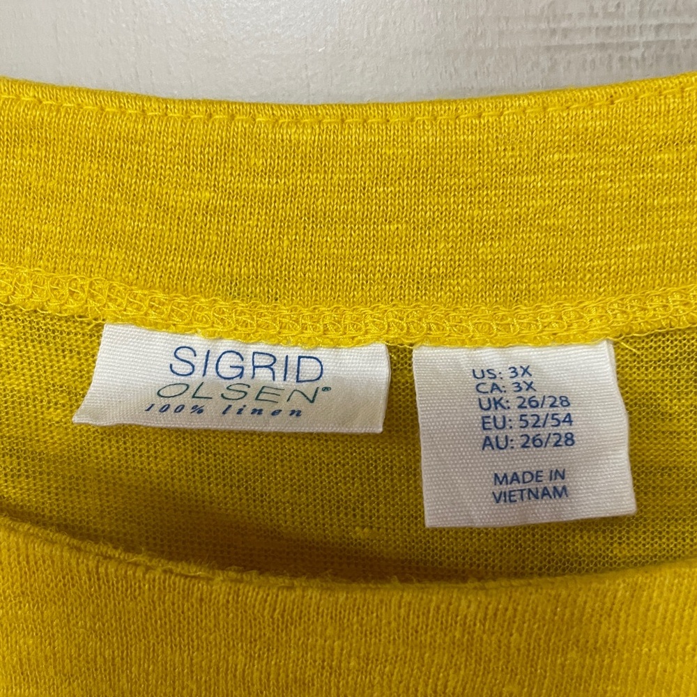 Sigrid Olsen Yellow Linen 3/4 Sleeve Top Sz 1X - Picture 2 of 4